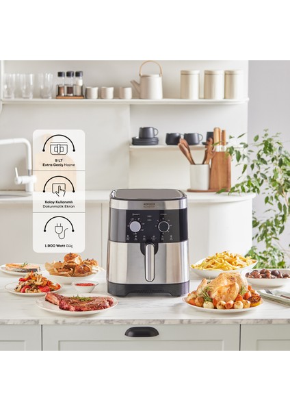 Gourmet 9 Litre Ekstra Büyük Hacim 8 Kişilik Airfryer