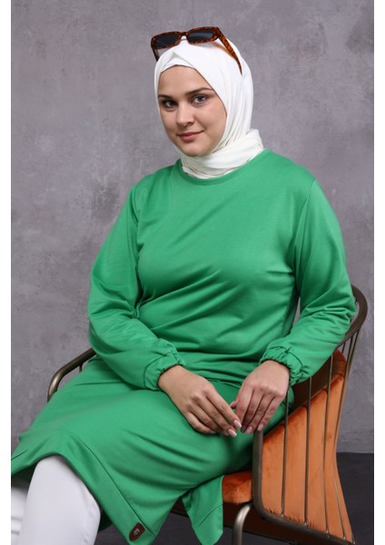 Kadın Büyük Beden İki İplik Penye Uzun Tesettür Tunik