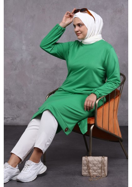 Kadın Büyük Beden İki İplik Penye Uzun Tesettür Tunik