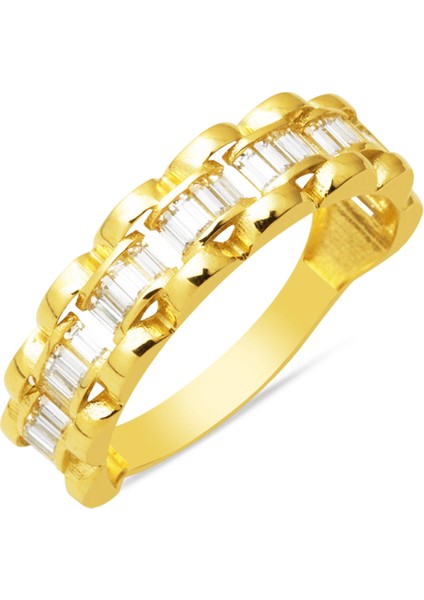 Yarım Tur Baget Taşlı 14 Ayar Altın Yüzük