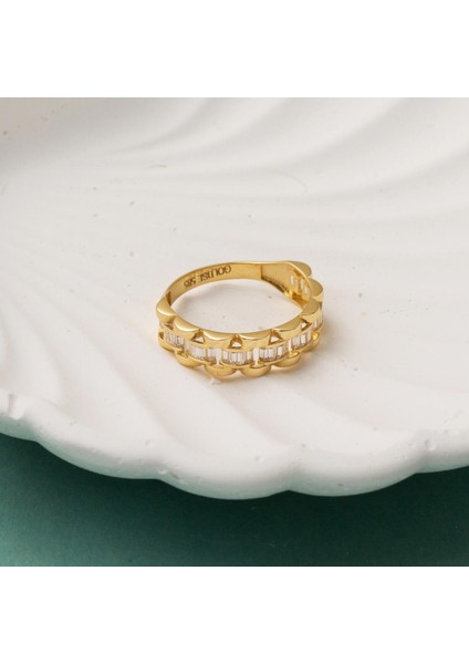 Yarım Tur Baget Taşlı 14 Ayar Altın Yüzük indirimleri