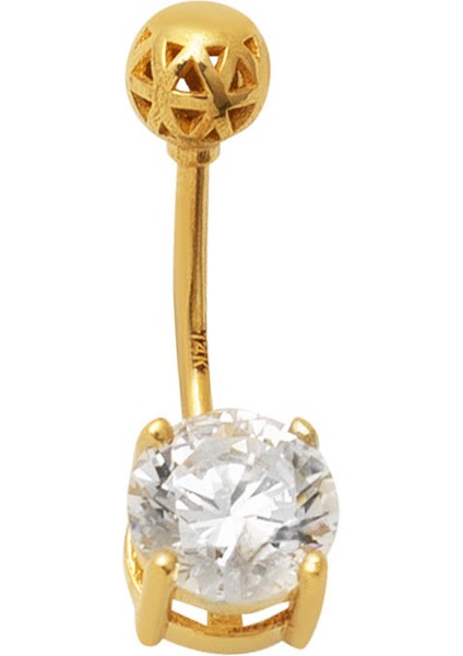 14 Ayar Tektaşlı Altın Göbek Piercing