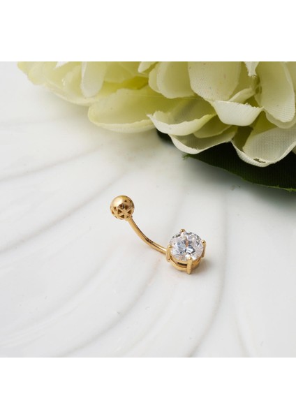 14 Ayar Tektaşlı Altın Göbek Piercing fiyatları