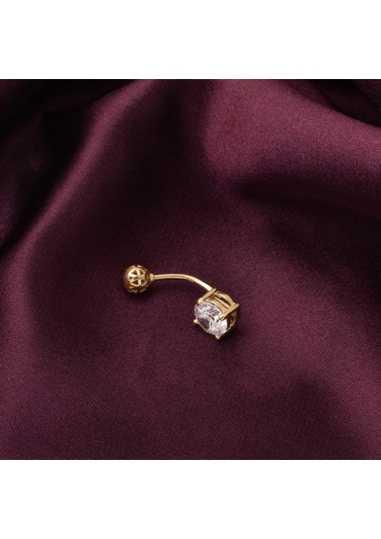 14 Ayar Tektaşlı Altın Göbek Piercing modelleri