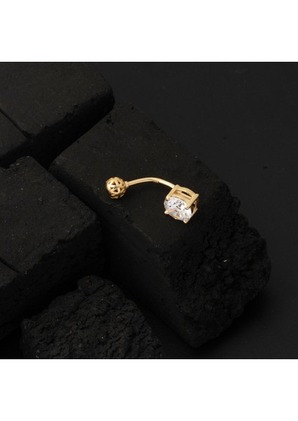14 Ayar Tektaşlı Altın Göbek Piercing indirimleri