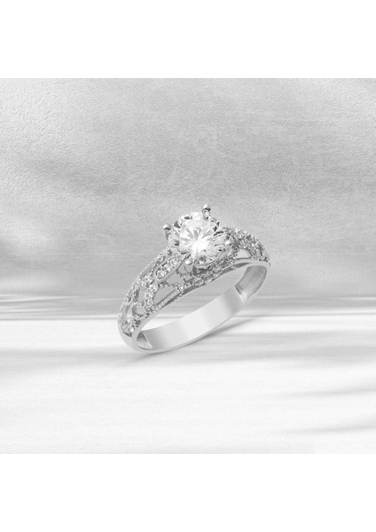 Özel Tasarım Tek Taş 14 Ayar Beyaz Altın Yüzük fırsatları