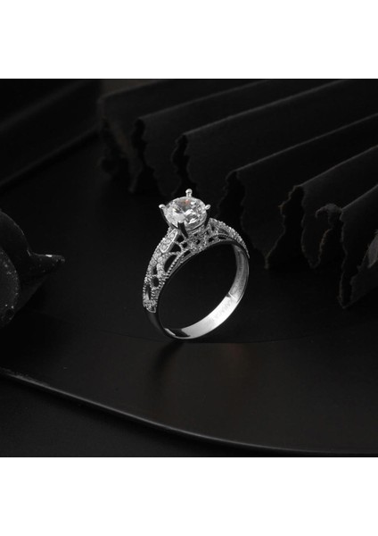 Özel Tasarım Tek Taş 14 Ayar Beyaz Altın Yüzük indirimleri