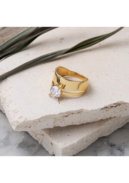 14 Ayar Sarı Altın Alyans Tektaş Yüzük modelleri