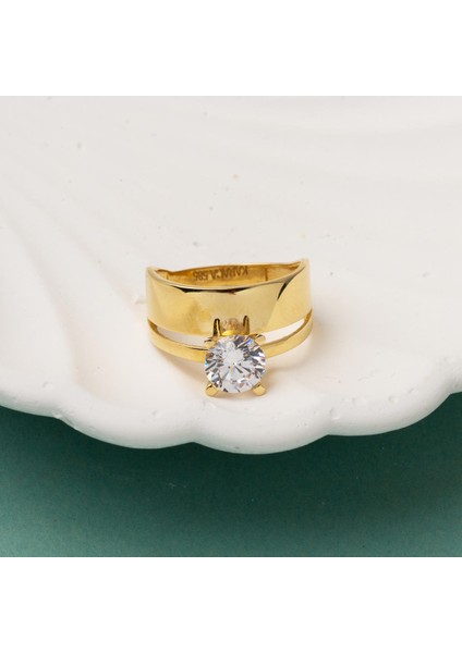 14 Ayar Sarı Altın Alyans Tektaş Yüzük indirimleri