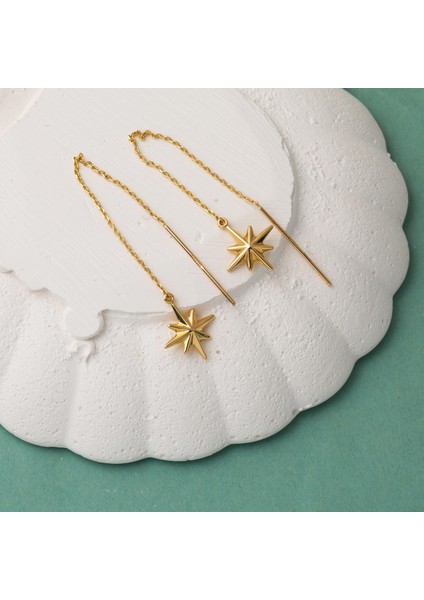 14 Ayar Kuzey Yıldızı Sallantı Altın Küpe modelleri