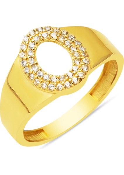 Sarı Altın O Harfi 14 Ayar Kadın Yüzük