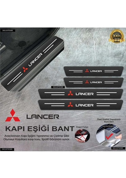 Mıtsubıshı Lancer Uyumlu Logolu Karbon Kapı Eşiği Koruyucu Suni Deri 4'lü Set Uyumlu