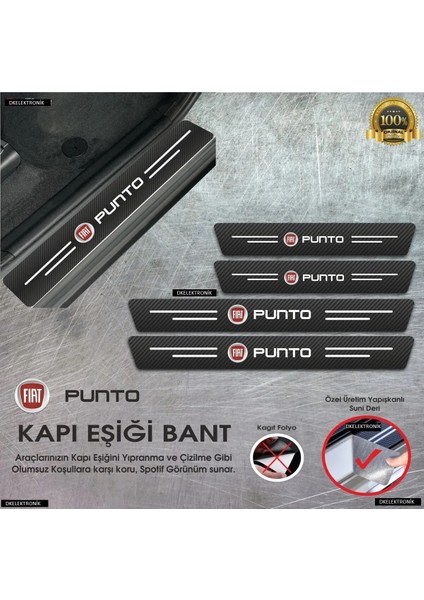 Fiat Punto Logolu Karbon Kapı Eşiği Koruyucu Suni Deri 4'lü Set