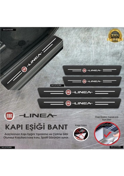 DK Elektronik Dkelektornik Fiat Linea Logolu Karbon Kapı Eşiği Koruyucu Suni Deri 4'lü Set