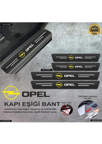 Opel Logolu Karbon Kapı Eşiği Koruyucu Suni Deri 4'lü Set
