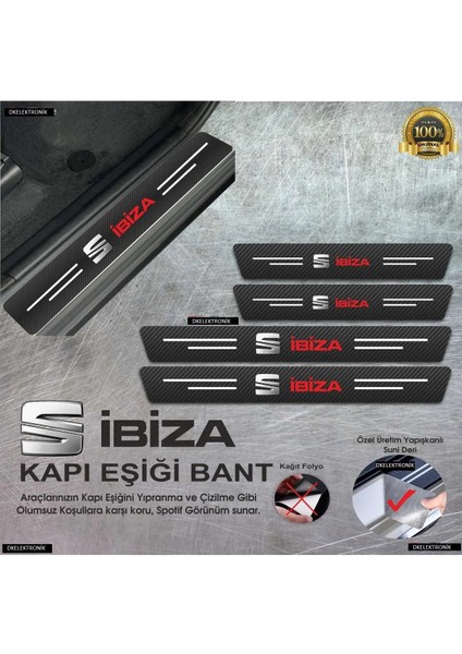 Seat Ibiza Logolu Karbon Kapı Eşiği Koruyucu Suni Deri 4'lü Set