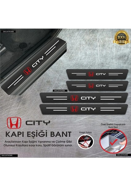 DK Elektronik Honda City Logolu Karbon Kapı Eşiği Koruyucu Suni Deri 4'lü Set