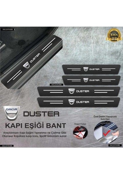 DK Elektronik Dacia Duster Karbon Kapı Eşiği Koruyucu Suni Deri 4'lü Set