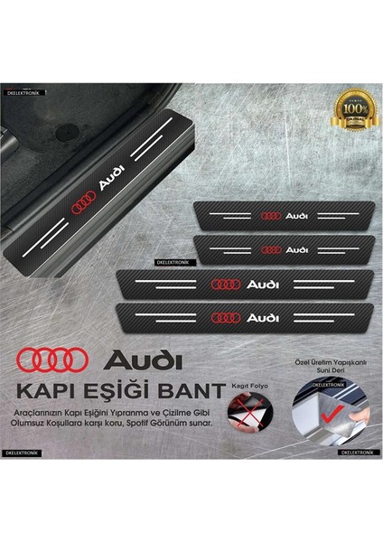 Audi Logolu Karbon Kapı Eşiği Koruyucu Suni Deri 4'lü Set