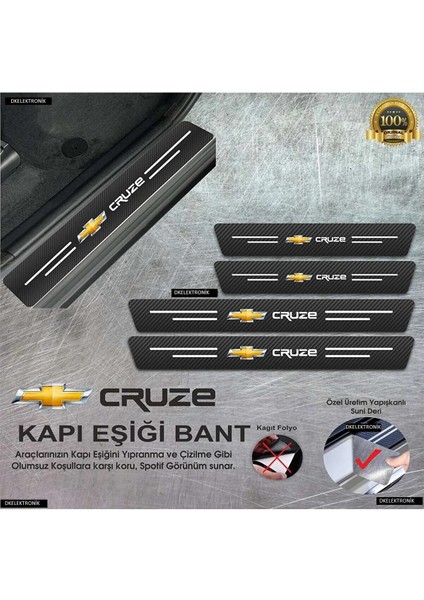 DK Elektronik Chevrolet Cruze Logolu Karbon Kapı Eşiği Koruyucu Suni Deri 4'lü Set