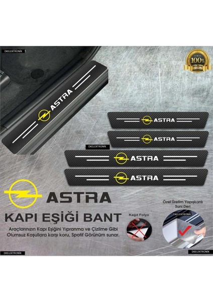 DK Elektronik Opel Astra Logolu Karbon Kapı Eşiği Koruyucu Suni Deri 4'lü Set