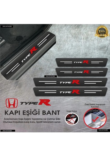 DK Elektronik Honda Typer Logolu Karbon Kapı Eşiği Koruyucu Suni Deri 4'lü Set