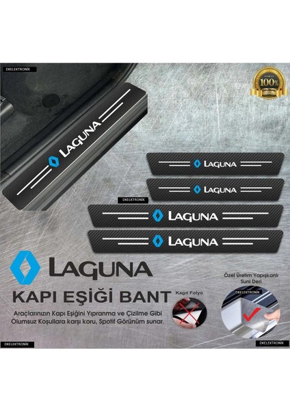 Renault Laguna Logolu Karbon Kapı Eşiği Koruyucu Suni Deri 4'lü Set