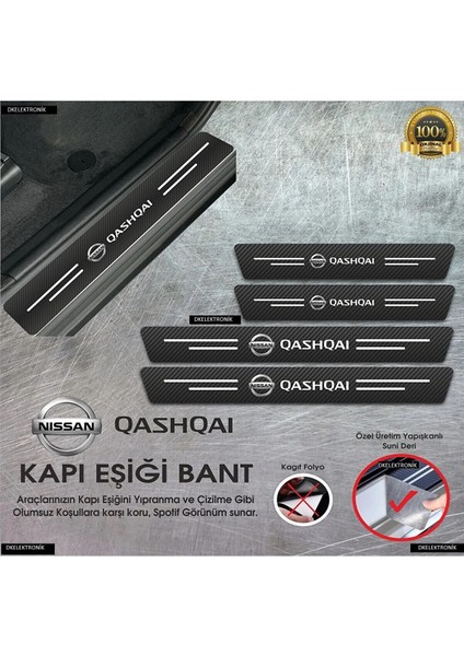 DK Elektronik Nissan Qashqai Logolu Karbon Kapı Eşiği Koruyucu Suni Deri 4'lü Set