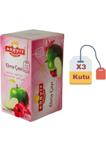 Meyveli Elma Çayı Bardak Süzen Poşet 20'li Kutu x 3