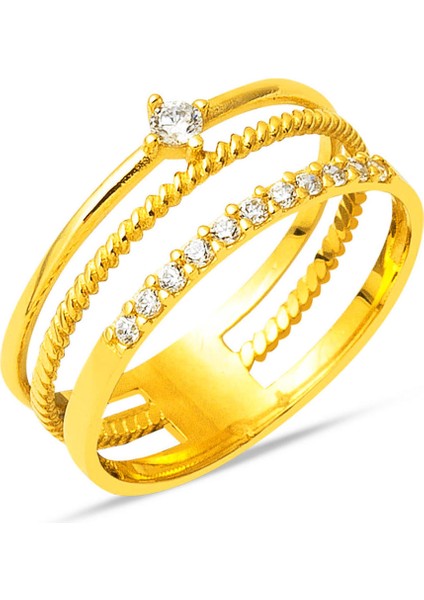 Modern Tasarım Taşlı 22 Ayar Yüzük Altın