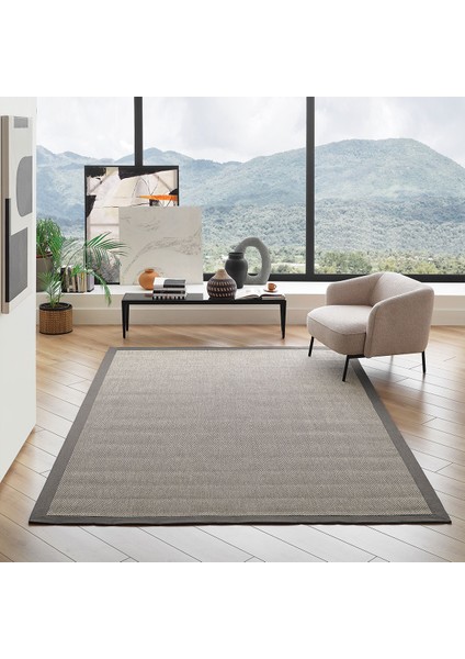 Brena Modern Tasarım Sisal Bordürlü Dokuma Halı - Bej