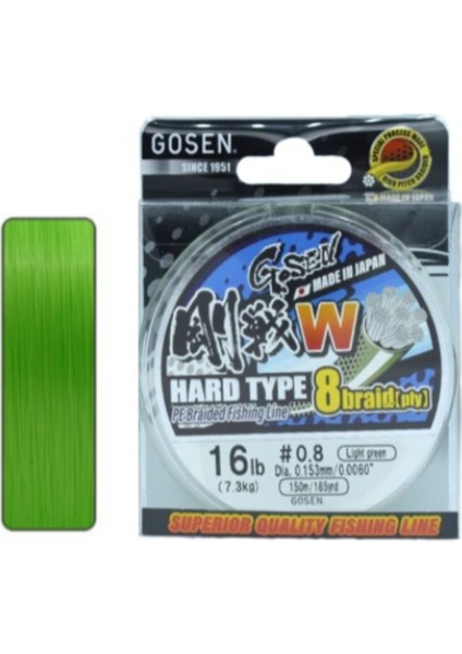W8 Hard Type Pe 8 Örgü Ip Misina 150MT Açık Yeşil 0,15 mm