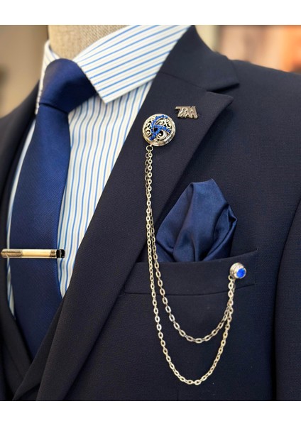 İtalyan stil ceket yelek pileli pantolon takım elbise lacivert T11294 fırsatları