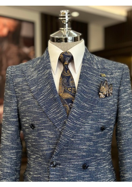 Terziademaltun Italyan Stil Slim Fit Kruvaze Erkek Ceket Mavi T10962 fiyatları