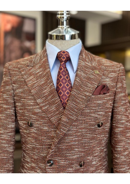 Terziademaltun Italyan Stil Slim Fit Kruvaze Erkek Ceket Turuncu T10957 fiyatları