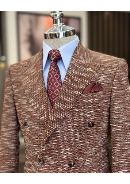 Terziademaltun Italyan Stil Slim Fit Kruvaze Erkek Ceket Turuncu T10957 modelleri