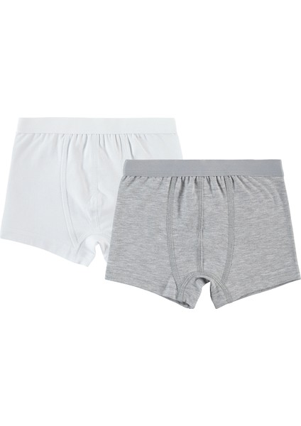 Erkek Çocuk 2'li Boxer Set 2-10 Yaş Gri-Beyaz