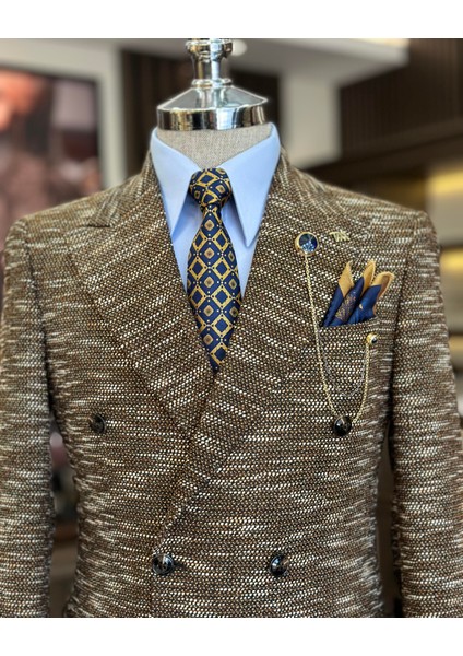 Terziademaltun Italyan Stil Slim Fit Kruvaze Erkek Ceket Kahverengi T10963 fiyatları