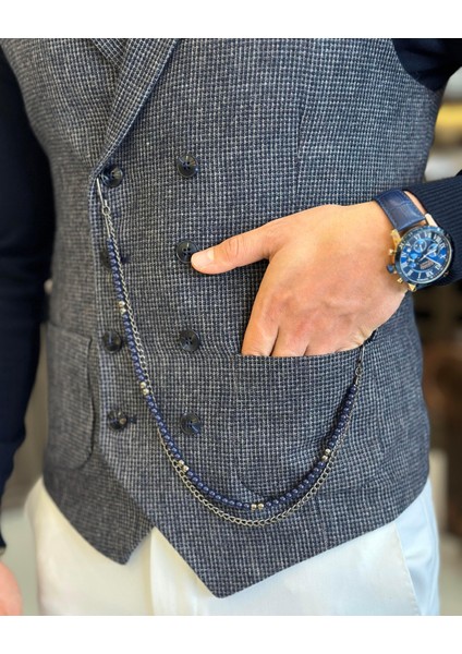 İtalyan stil slim fit kruvaze kaşe cepken yelek lacivert T10634 fırsatları
