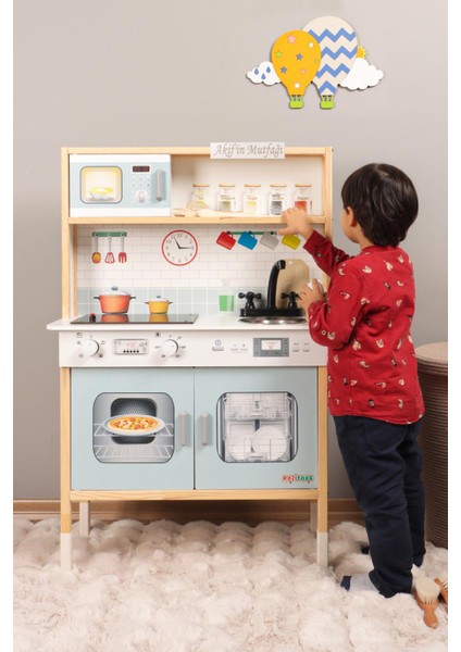 Ledli Ahşap Oyuncak Mutfak ~ Montessori Mutfak, Çocuk Mutfağı, Hediye Halı DBG102
