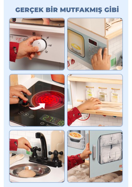 Ledli Ahşap Oyuncak Mutfak ~ Montessori Mutfak, Çocuk Mutfağı, Hediye Halı DBG102