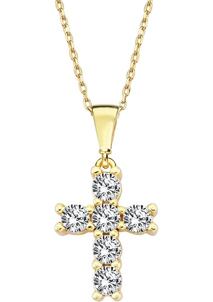 Altın Taşlı Mini Haç Kolye