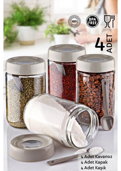Homenıva 4 Adet Flat Kapaklı Cam Kavanoz Seti ‘kaşık Hediyeli’ 660 ml