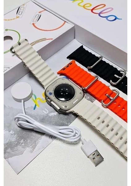 Hello Watch 3 Amoled 3 Kordon Ultra 49MM Watch 8 Wireless Şarj Pusula 4gb Akıllı Saat 450 Mah