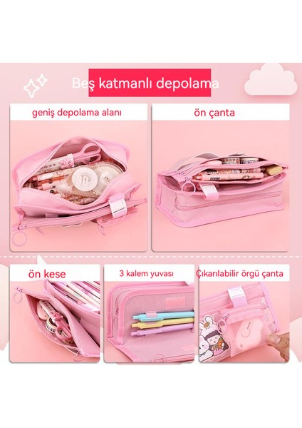 Yüksek Değerli Kız Kalem Çantası Ilkokul ve Ortaokul Öğrencileri Sevimli Karikatür Büyük Kapasiteli Kırtasiye Çantası Çok Fonksiyonlu Kırtasiye Kutusu (Yurt Dışından) fiyatları