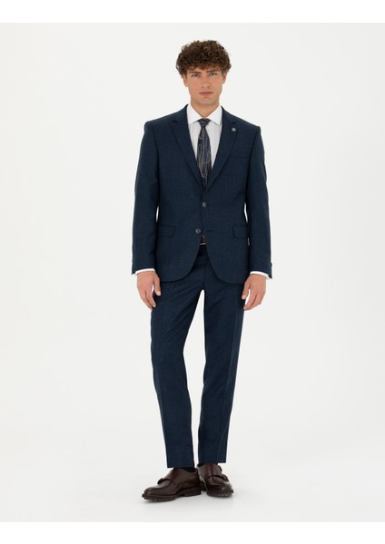 Erkek %100 Yün Lacivert Slim Fit Takım Elbise 50274245-VR033