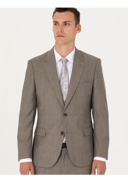Erkek %100 Yün Bej Slim Fit Takım Elbise 50273450-VR011 fırsatları
