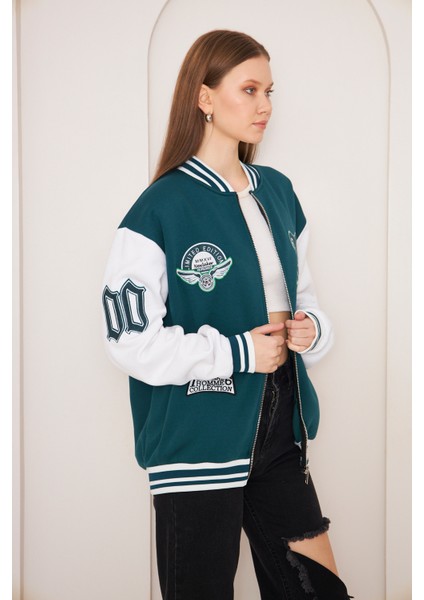 Unisex Oversize Yeşil Owners Club Bomber Kolej Ceket