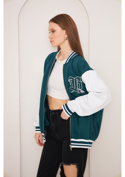 Unisex Oversize Yeşil Owners Club Bomber Kolej Ceket modelleri