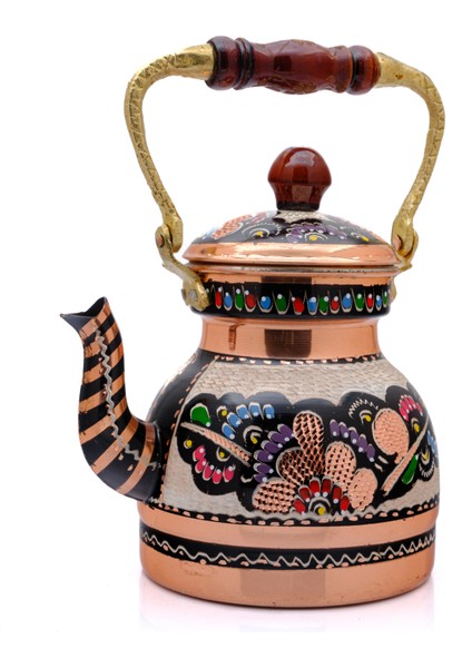 1,3 Litre El Işlemeli Nostaljik Tekli Kalaylı Bakır Demlik, Çaydanlık, Su Isıtıcısı